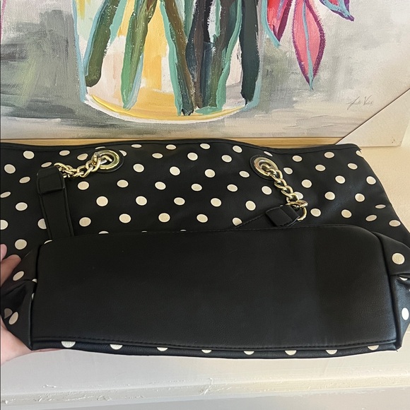 Betsey Johnson Black & White Polka Dot Shoulder Bag with Bow - Picture 6 of 9